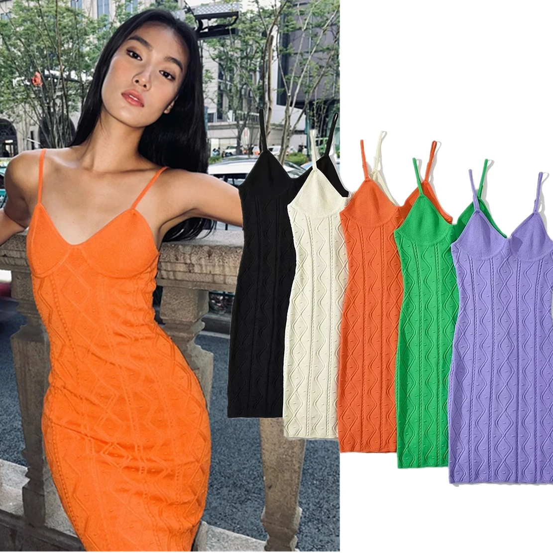 

Dave&Di Ins Fashion Blogger High Street Twisted Flower Sheath Knitted Dress Summer Sexy Mini Suspender Dress Women