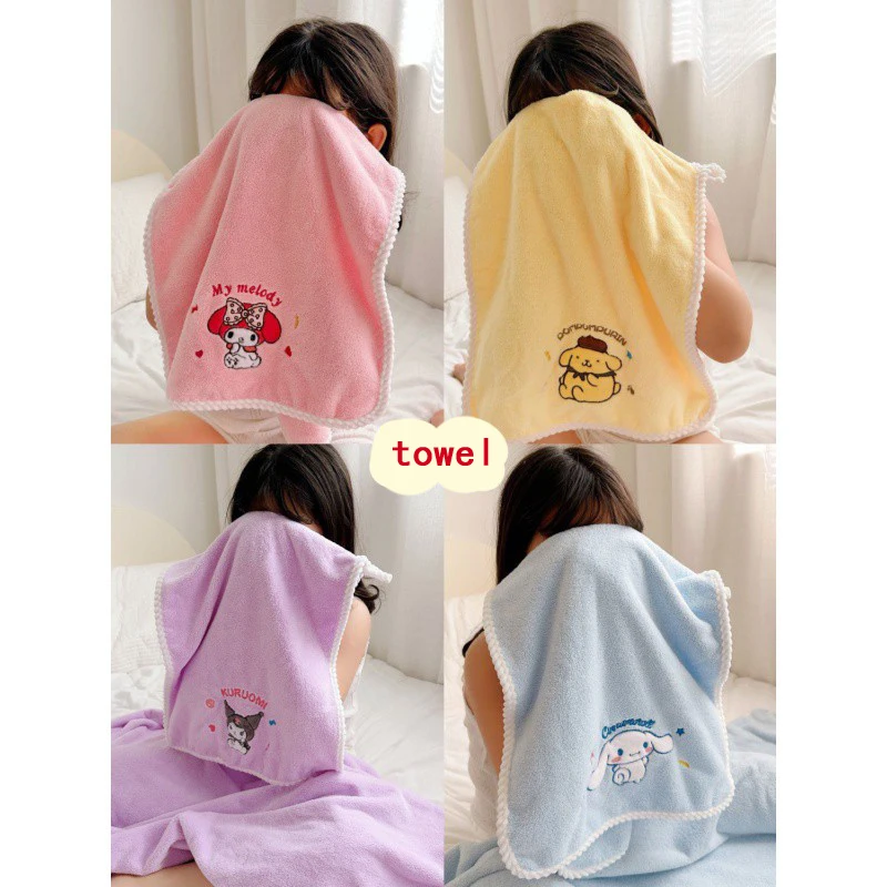 

2Pcs Kuromi Bath Towel Two Piece Towel Set Sanrios Absorb Water Quick Dry Hair Cap Aldult Child Student Bath Shower Cap