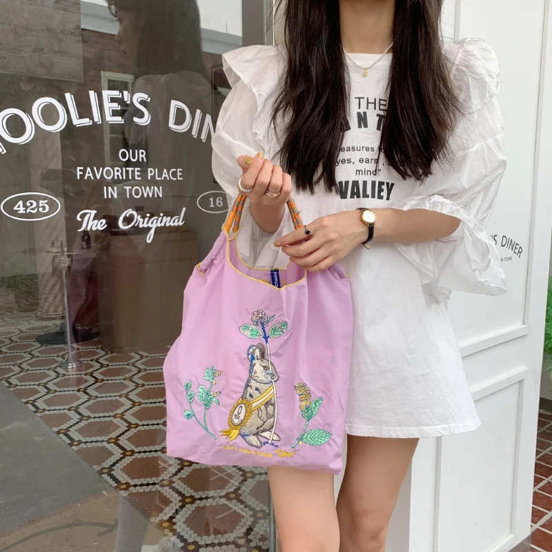 LOERSS Fashion Embroidered Shopping Bags for Women Cute Colorful Tote Bag Large Capacity Japan Ball Chain New Deisgner