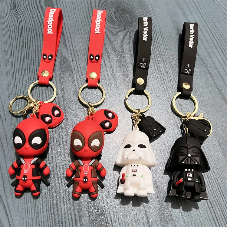 Disney Deadpool The Mandalorian Cartoon Anime  Pendant Keychain Holder Car Keyring Mobile Phone Bag Hanging Jewelry Kids Gifts