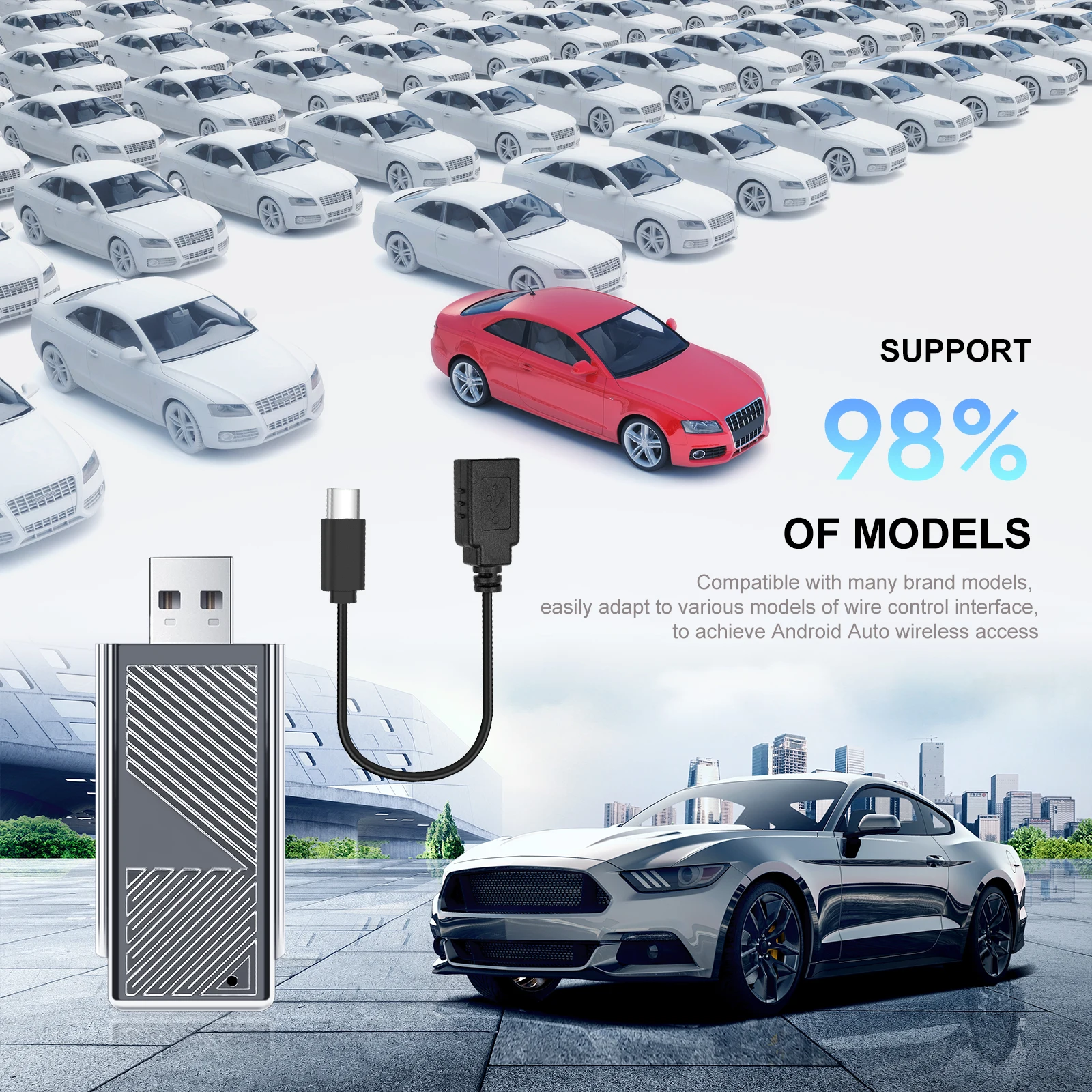 Автомобильная приставка Podofo проводной/беспроводной адаптер с USB/Type-C Bluetooth Wi-Fi