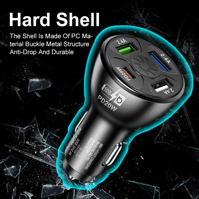 

Mini Car Charger PD20W+3USB Fast Charging Universal Mobile Phone In Car Charge Tablet GPS For IPhone 11 Xiaomi Samsung Huawei