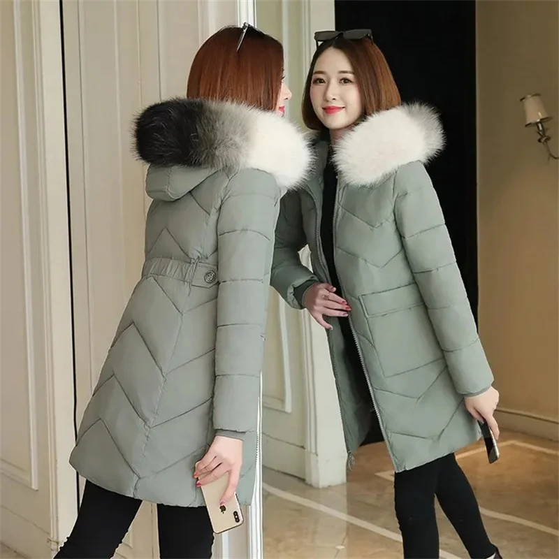

Новинка 2022, зимняя куртка, женские парки, длинное пальто, Толстая Теплая стеганая куртка с меховым воротником, парка с капюшоном, Женская Повседневная Верхняя одежда