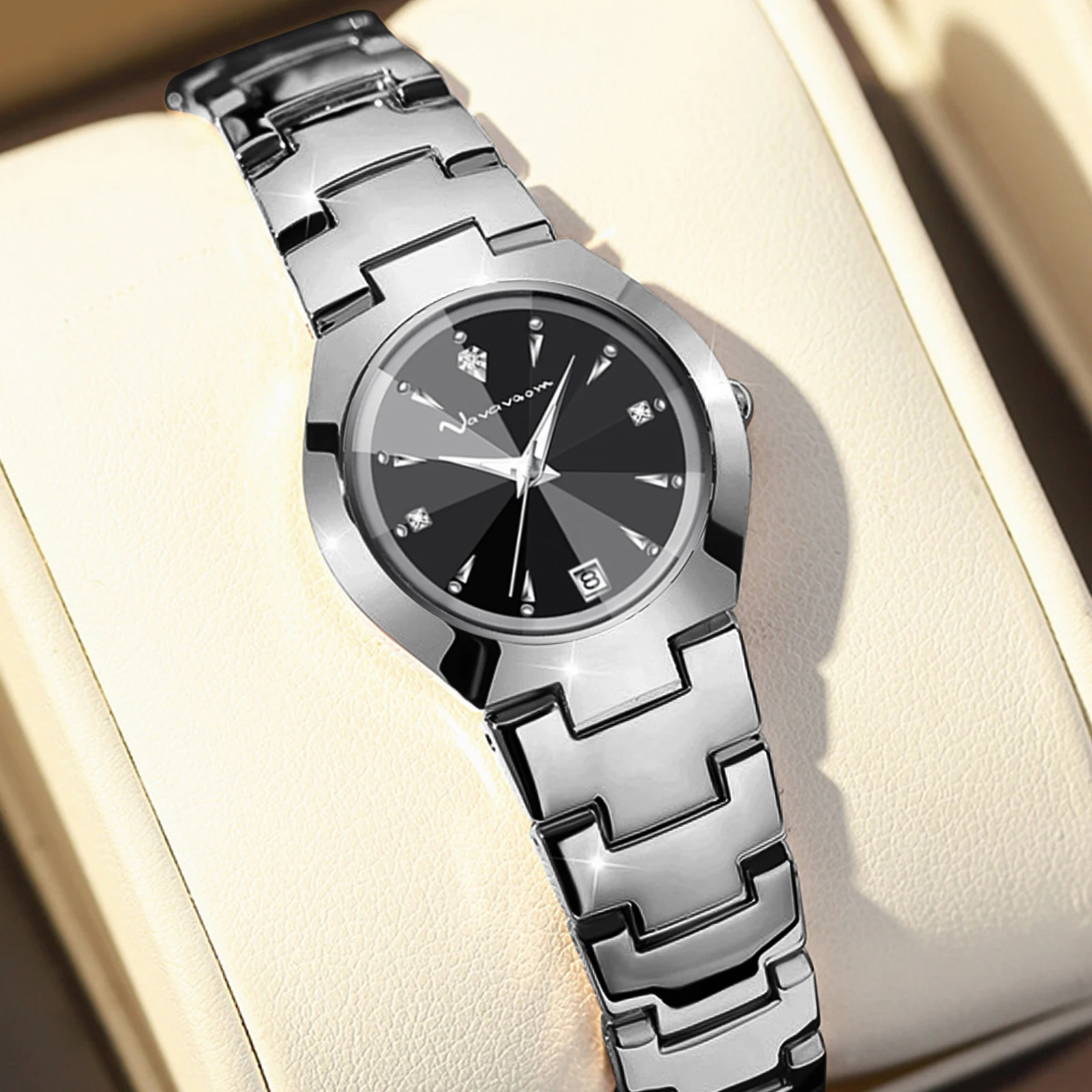 Модные элегантные часы с бриллиантами для женщин 25 мм серебристые черные