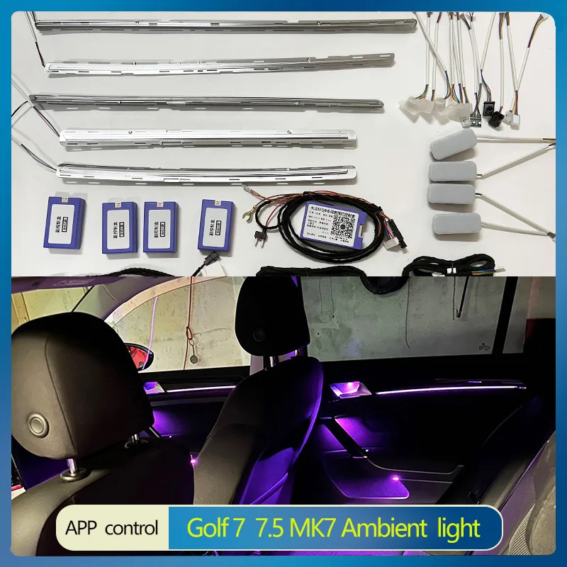 

10/30 Colors LED Ambient Light Decorative Atmosphere Lamp Laser Carving Strips For Volkswagen Golf 7 GOLF 7.5 MK7 2014-2021