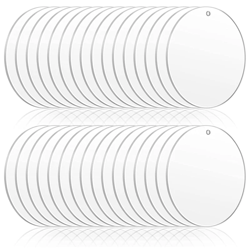 

24Pcs 5 Inch Acrylic Keychain Blanks Acrylic Circles Clear Disc Ornaments Blanks with Hole Transparent Circle Discs