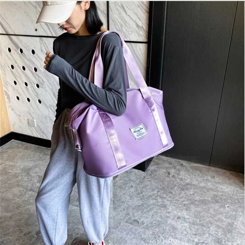 Fashion Women Men Fitness Travel Solid Color Luggage Bag Oxford Cloth Foldable Sports Large Capacity Handbags Female Pack 2022