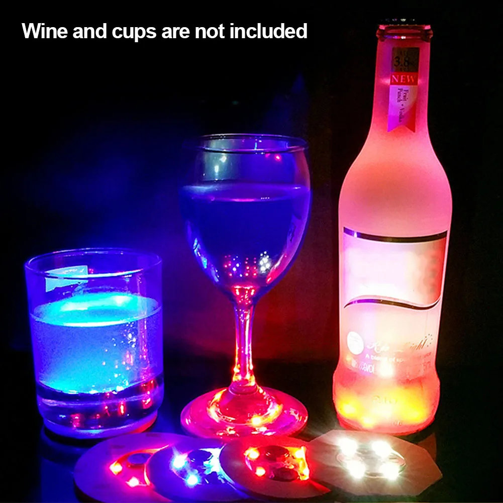 

10pcs Bottle Stickers Coasters LED Coasters Color Changing Party Christmas Vase New Year Nightclub Drinking Glass Cup Mat