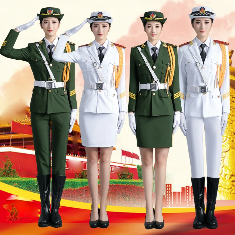 

Flag Raiser Guard Uniform China National troops Costume Drum Army Orchestra Clothes Military Chorus Outfit Jacket + Pants + Belt