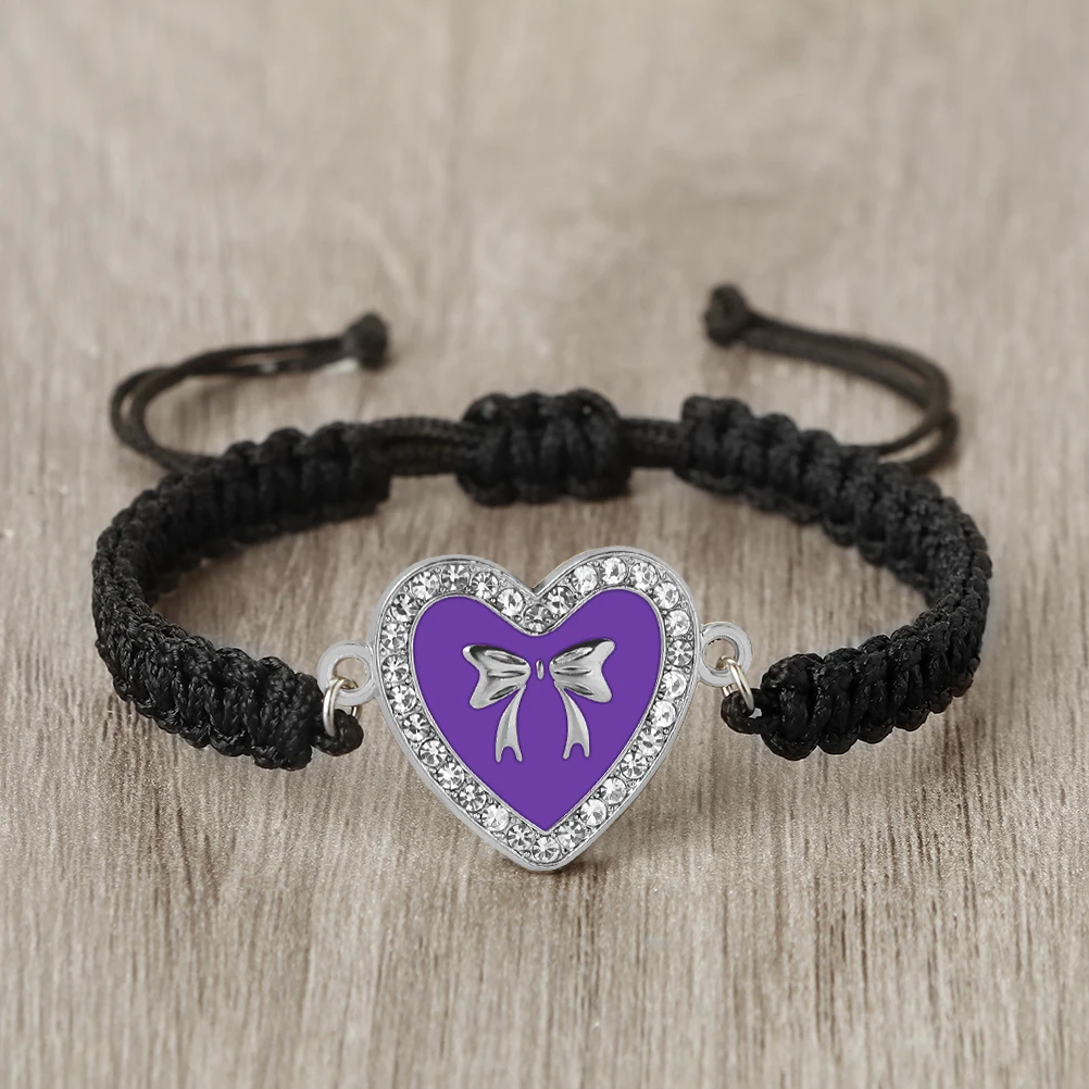 Элегантный фиолетовый браслет с бантом в виде сердца для женщин плетеный ручной