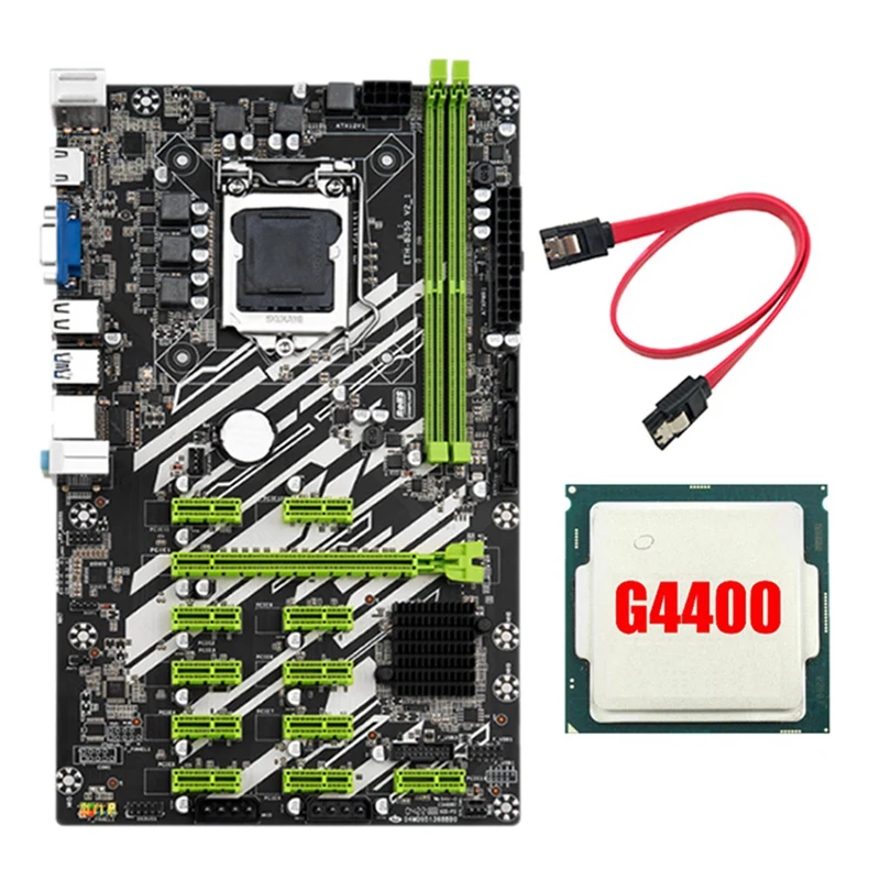 

B250 BTC Mining Motherboard With 4400CPU+SATA Cable 12 PCI-E Slots LGA1151 DDR4 RAM SATA3.0 USB3.0 VGA+HD For BTC