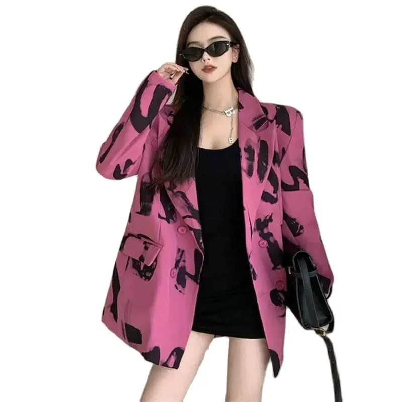 

Fashion Chic Suit Jacket 2023 New Spring Autumn Women's Blazers Letter Printing Casual Coat Tops Street Clothes Casaco Feminino