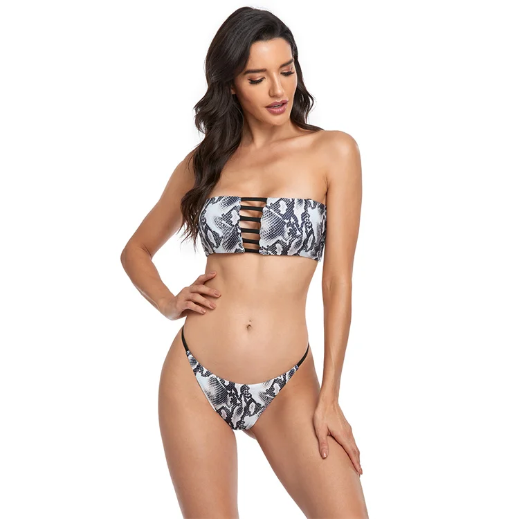 

2022 Swimsuits Women's Swimwear New Bandeau Leopard 2-piece Set Tie Dye Low Waist Bikini Swimsuit Woman Lace Up Bathing Suit