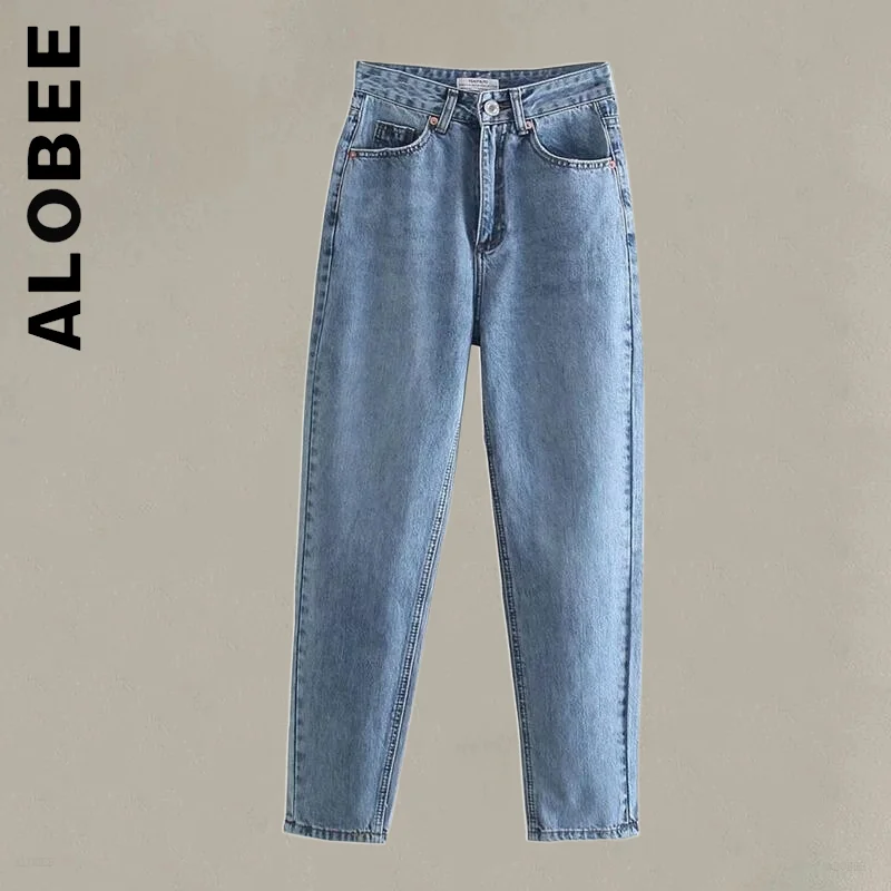 

Alobee Denim Pants Women Jeans High Waist Fashion 2022 SPockets Buttons Denim Trouser Straight Harajuku Trousers Femme Woman