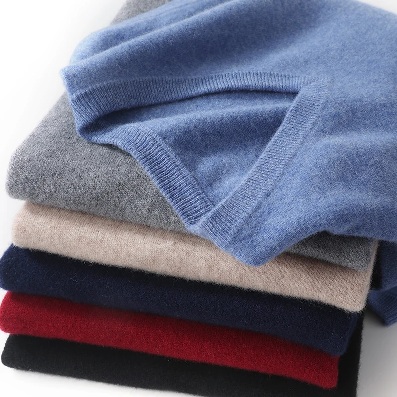 Вязаный мужской базовый свитер из 100% мериносовой шерсти однотонный пуловер без