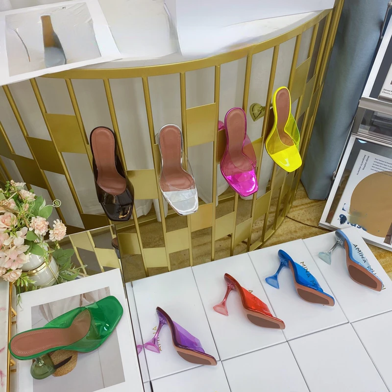 Sandals Women's Sunflower Crystal Wine Glass with High Heels Transparent Temperament Slippers