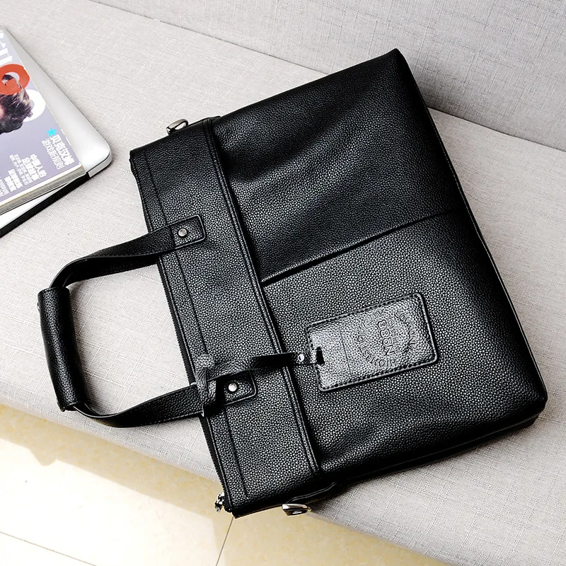 Men's Bag Briefcase Men's Business Handbag Soft Leather Men's Bag Computer Shoulder Messenger Bag Large Capacity Work A4 File