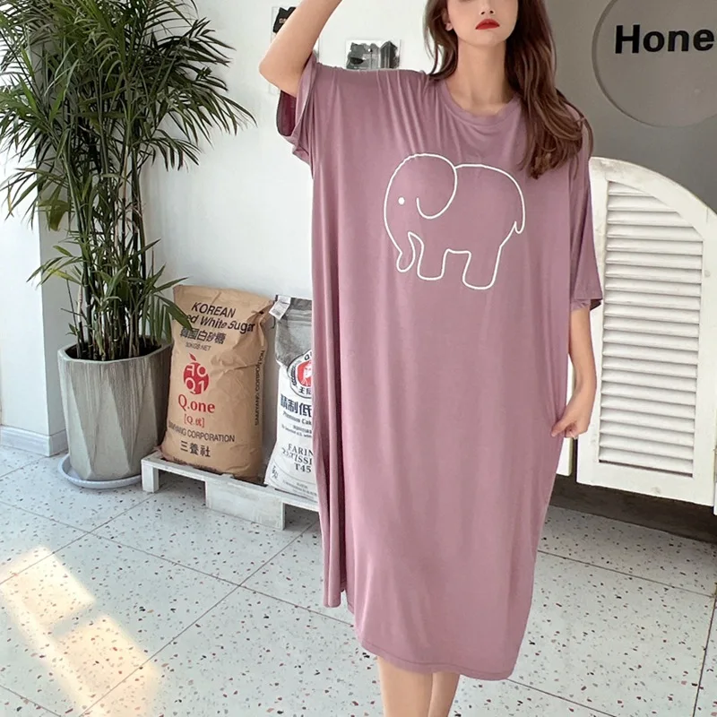 Ночная сорочка женская из модала модная длинная свободная рубашка в Корейском