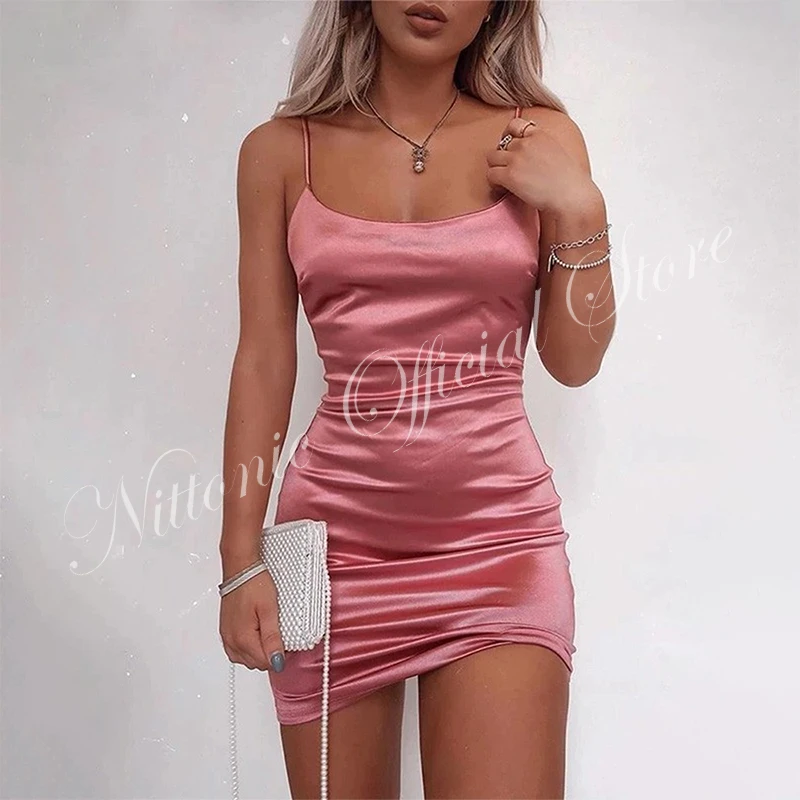 

Short Cocktail Homecoming Dress for Women Satin Spaghetti Strap Sleeveless Sheath Prom Party Elegantes Para Mujer Vestidos 2023