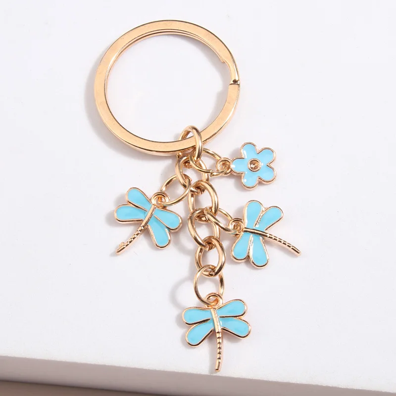 

Cute Enamel Keychain Small Dragonfly Flower Key Ring Animal Key Chains Souvenir Gifts For Women Girls DIY Handmade Jewelry