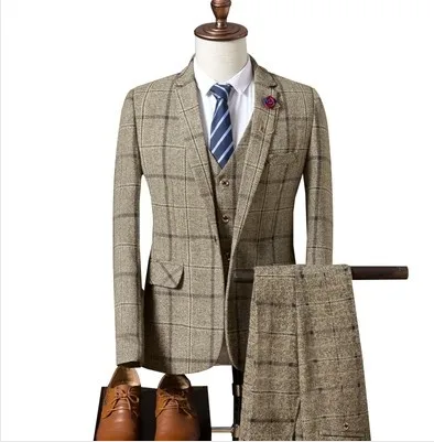 2021 autumn and winter fashion men's plaid three-piece suit business suit