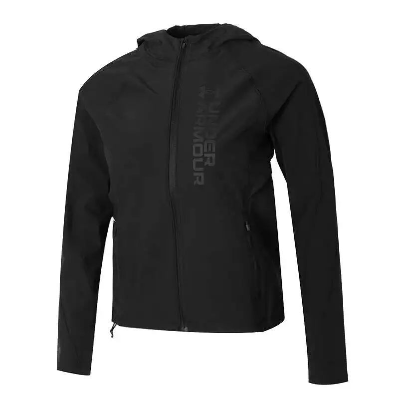 Фото Новая легкая черная куртка Under Armour с капюшоном для женщин и мужчин, из гладкой ткани, на молнии, свободного кроя, для повседневной носки, активного отдыха и уличного стиля №4