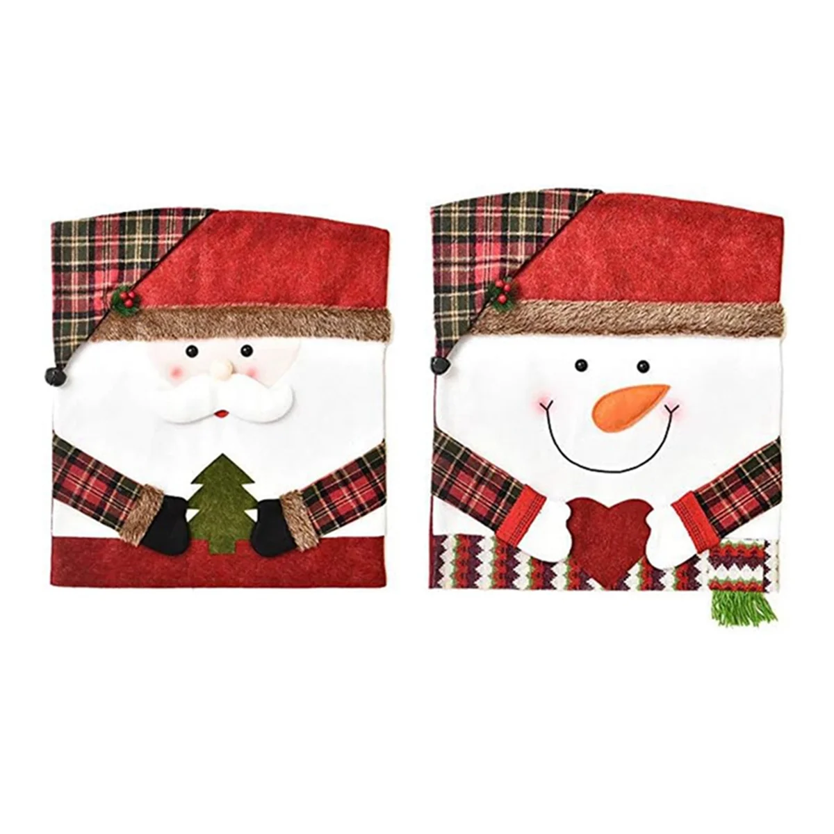

2 Pack Christmas Chair Covers, Santa &-Snowman Xmas Removable Chair Cover Christmas Home