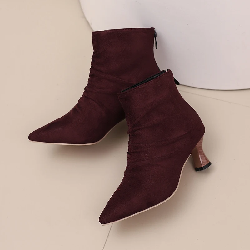 Kcenid осень-зима лаконичные плиссированные ботильоны для женщин с острым носком на
