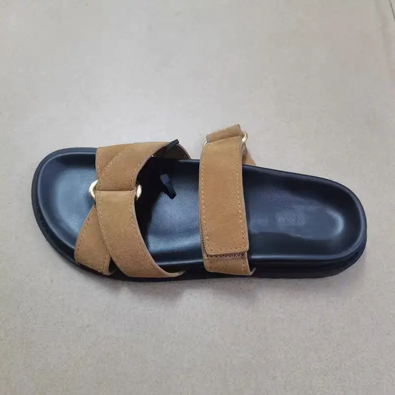 TRAF 2024 женские модные коричневые тапочки новые летние сандалии на плоской подошве