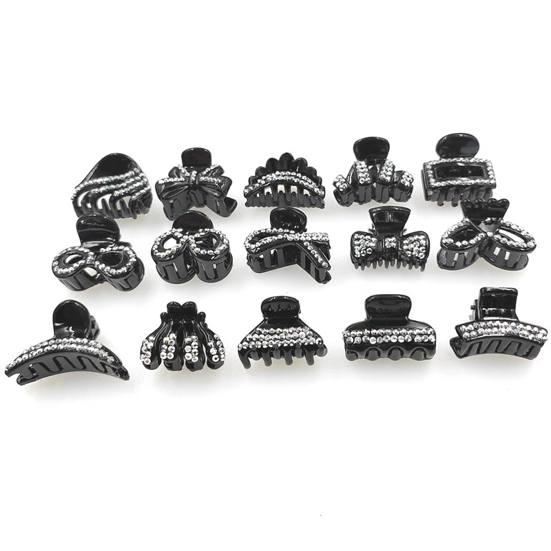 

Women's Small Black Plastic Hair Claws Fashion Beauty Salon Hair Styling Tools Hairpin Rhinestone Bow Square Hair Clip New