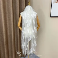 vk skaikru wedding veils for bride ivory feather lace faux pearl fingertip bridal veils for wedding with comb one layer cut edge
