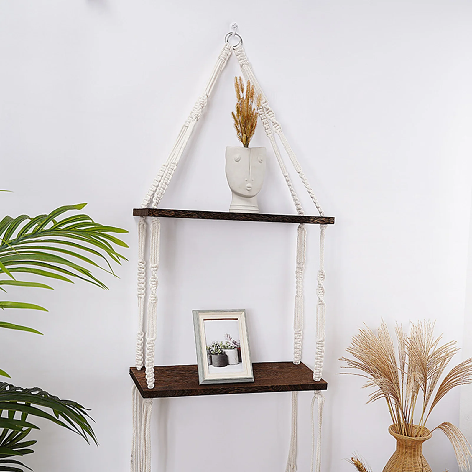 

Macrame Tapestry Shelf 2 Tier Rope Floating Shelf Wall Decorative Shelves Rustic Boho Bedroom Decor Cotton Rope Home Storage