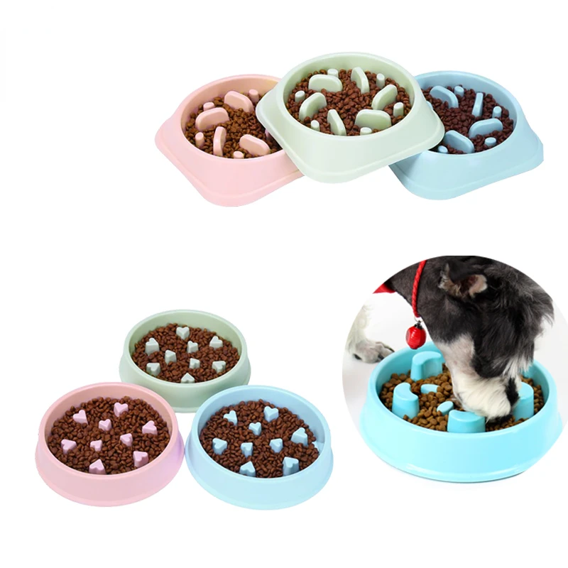 

2022 New Pet Dog Bowl Slow Feeder Plastic Anti Choking Puppy Cat Eating Dish Bowl Anti-Gulping Food Plate