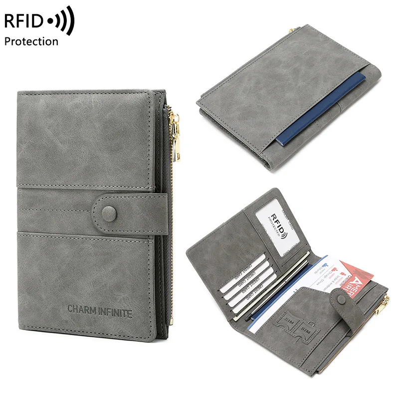 Фото Новый антивандальный RFID-чехол для паспорта с молнией и застежкой, многофункциональный дорожный футляр для документов №1