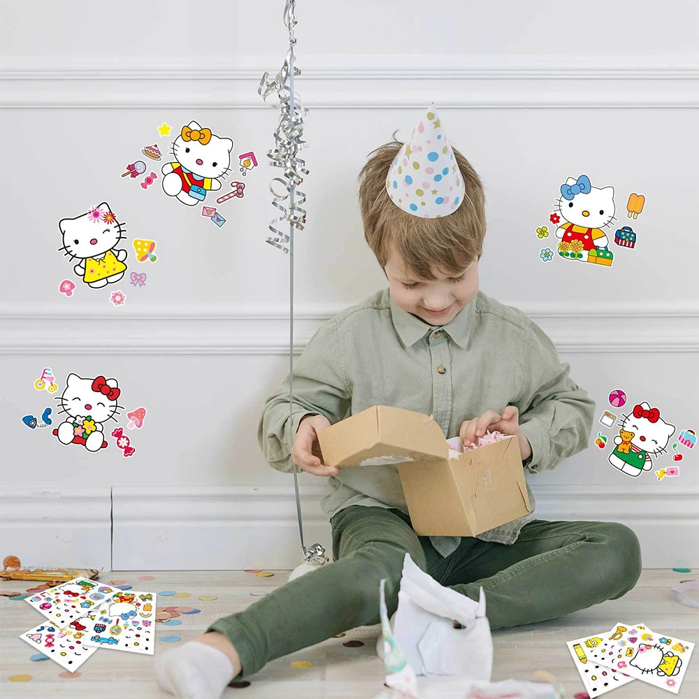 6/12 листов Милые мультяшные наклейки-головоломки Sanrio Hello Kitty Сделай лицо забавная
