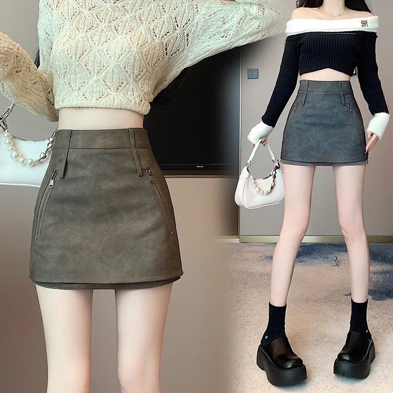 Коричневая мини-юбка для женщин Осень-зима 2024 трапециевидная короткая юбка из