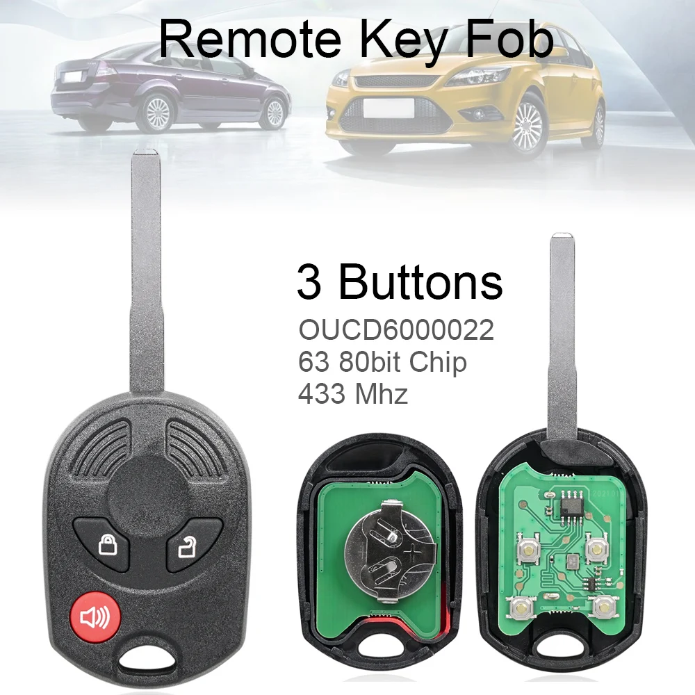 

3 Buttons 433MHz Keyless Remote Car Key Fob 63 80Bit Chip OUCD6000022 for 2012-2019 Ford Escape 2014-2019 Ford Transit Connect
