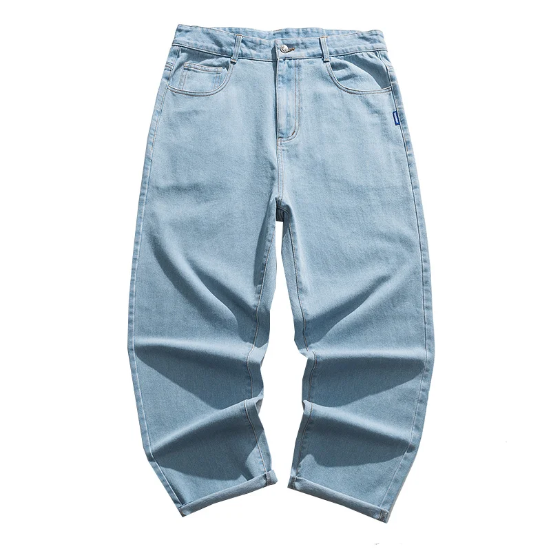 American Hip Hop Skateboards Jeans Streetwear Letter Embroidery Straight Denim Trousers Men Clothing Harajuku Casual Cargo Pants