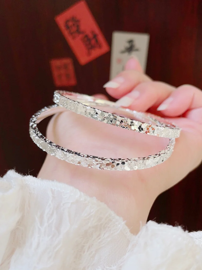 Three-Sided Gold Broken Ice Silver Bracelet Pure 9999 Solid Sterling Women