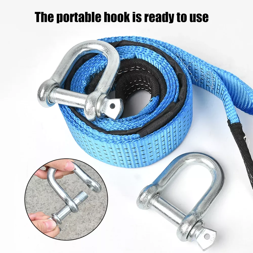 

8Tons Car Tow Strap Racing Auto Winch Rope Nylon recovery Towing cable Strap Belt Heavy Duty Off Road Accessories Metal Hooks
