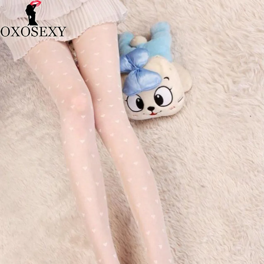 Женские тонкие блестящие японские колготки Love Heart чулки в сеточку вечерние