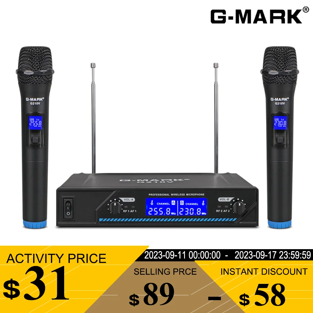 Беспроводной микрофон Φ G210V, профессиональный 2-канальный ручной микрофон для караоке для встреч, церкви, шоу, дома
