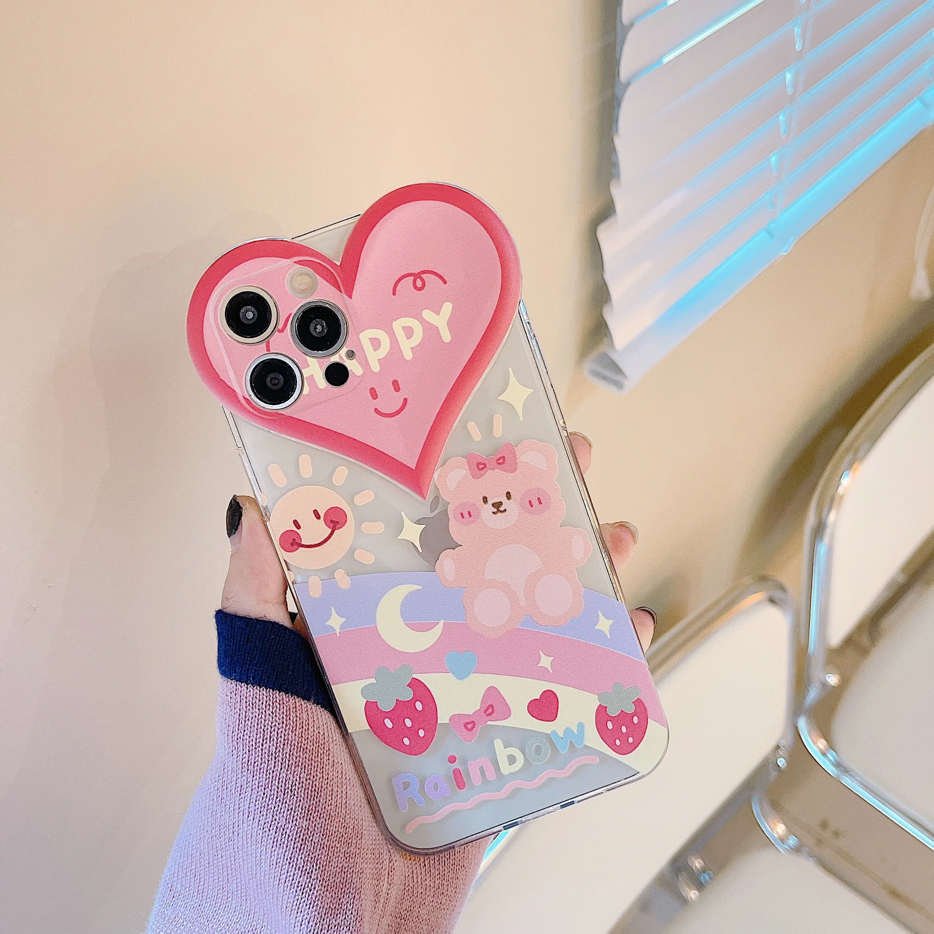 

Korean Cute Bathing Bear Love Heart Lens Frame Soft Case for IPhone 13 12 11 Pro Max 7 8 Plus X XR XS Lovely Clear Back Cover