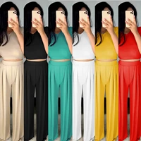xyz3608 womens casual two piece fashion sexy solid color short sleeve t shirt loose wide leg pants suit women