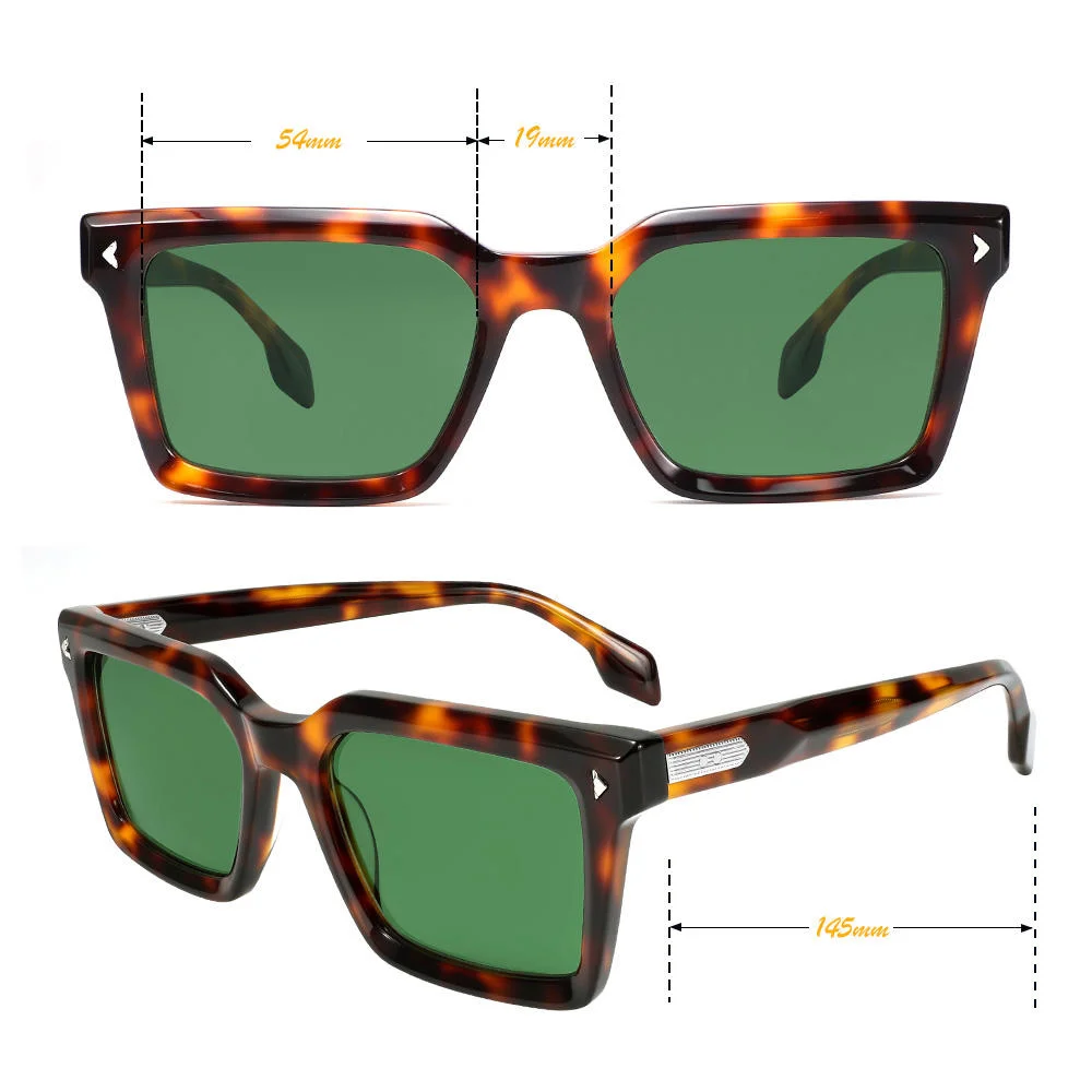 Фото Солнцезащитные очки VZONE Designer Retro Rivet Tortoise Acetate прямоугольной формы, UV400, без поляризации, унисекс №3