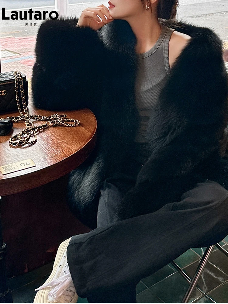 Lautaro осень зима черный толстый теплый мягкий мохнатый шуба из искусственного