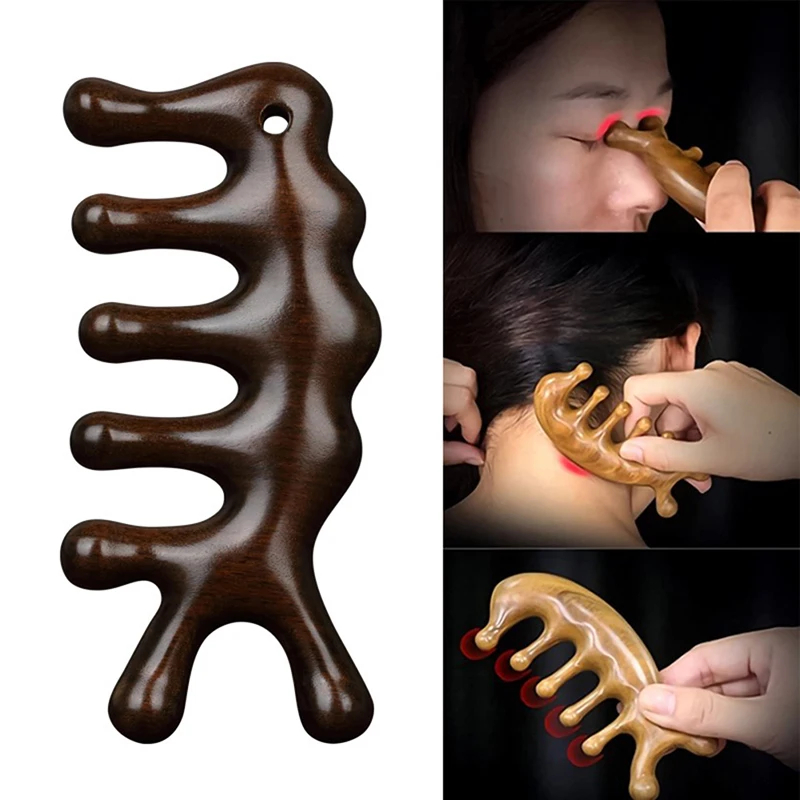 

1Pcs Sandalwood Massage Comb Head Meridian Scalp Comb Multifunction Face Eye Shoulder Neck Scraping Treatment Hair Loss