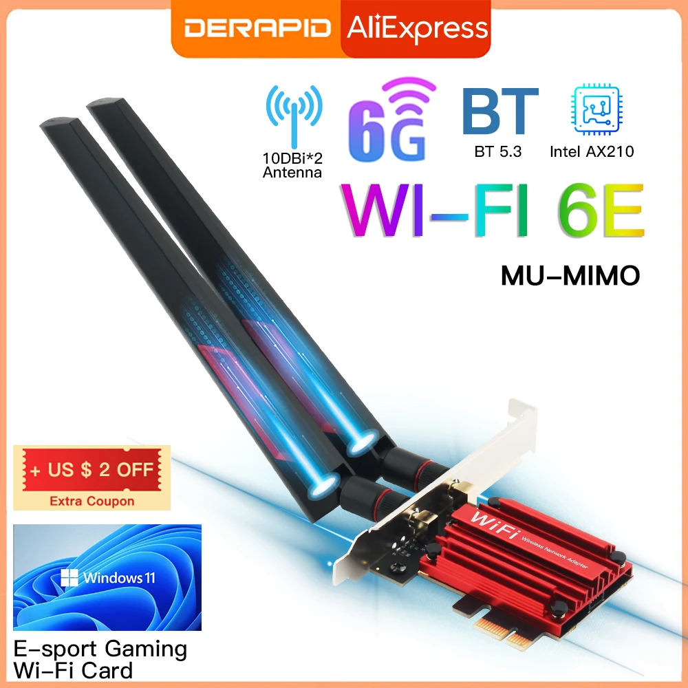 Wi-Fi-адаптер WiFi6E, 3000 Мбит/с, 5,3/5 ГГц, 802.11ax/AC