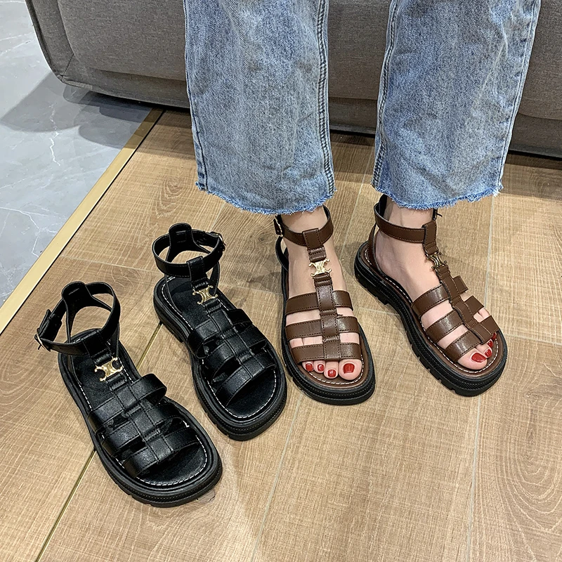 Женские сандалии-гладиаторы на толстой подошве элегантные и удобные сандалии в