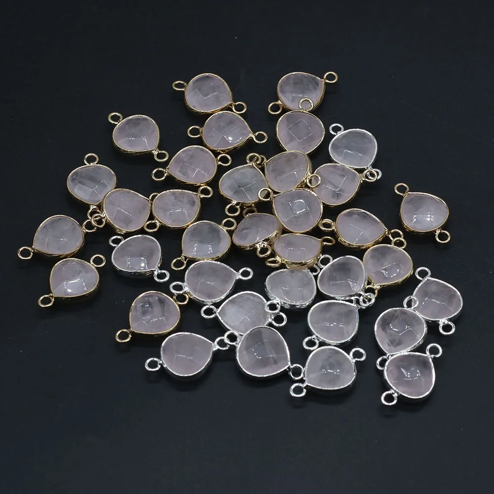

4pcs Natural Stone Rose Quartz Drop Double Hole Connector Pendant For Jewelry Making DIY Necklace Earring Accessories Charm Gift